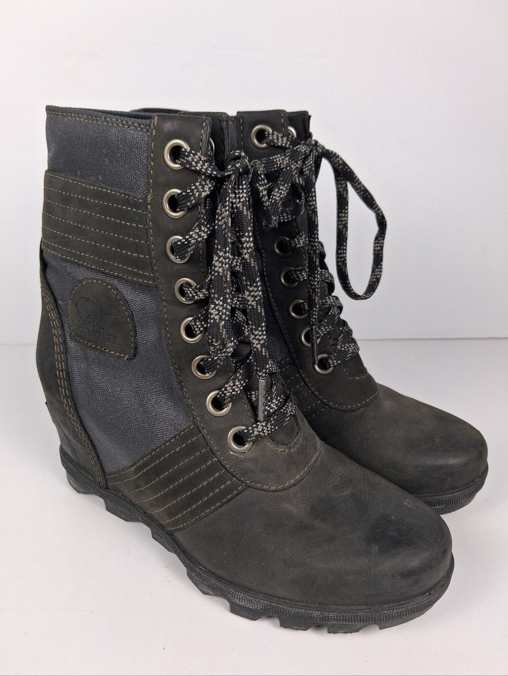 Sorel Lexie Wedge Waterproof Lace-Up Ankle Boots Womens 8 Dark Slate Black Fall